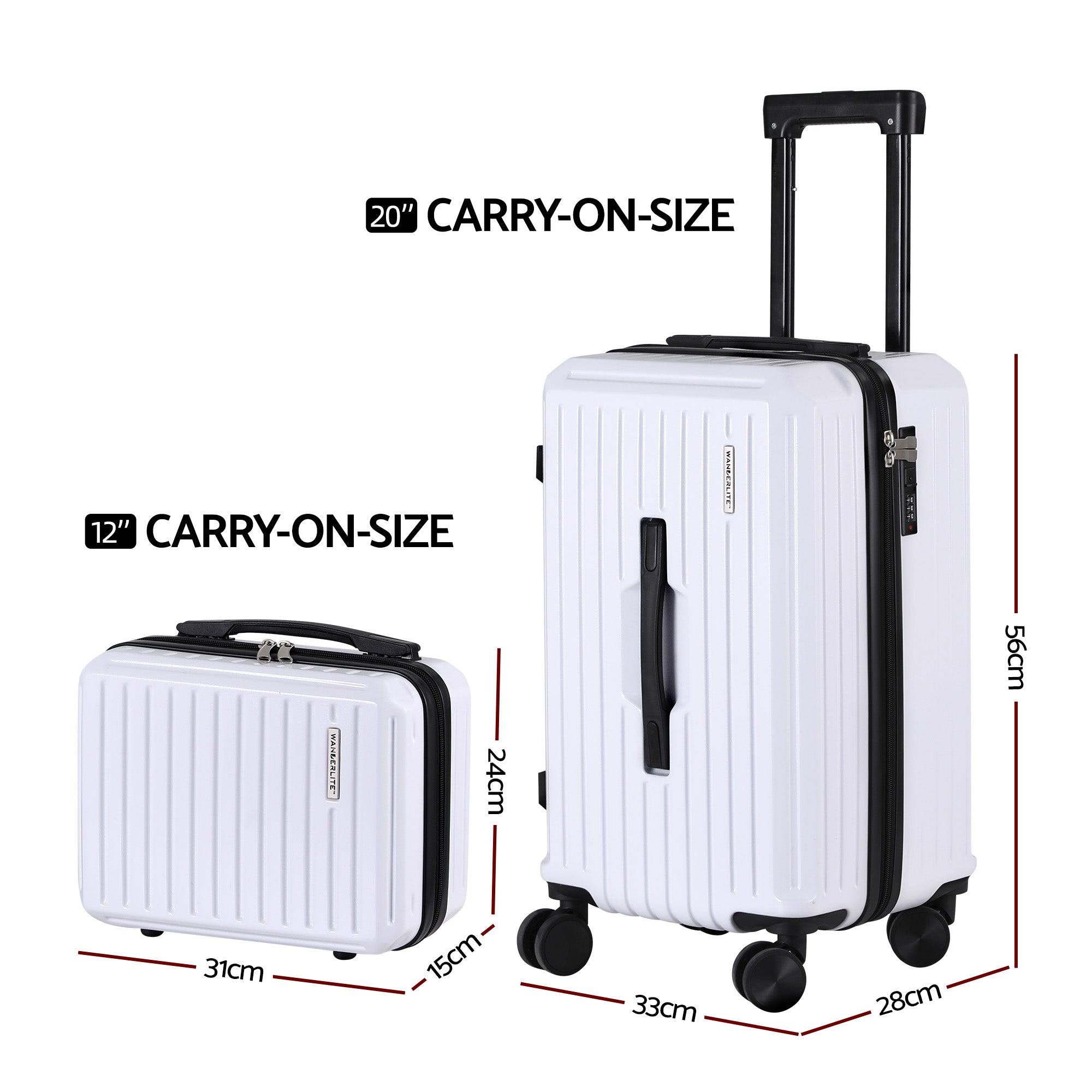 Suitcases: Wanderlite 2pcs Trunk Luggage Suitcase Travel Carry On TSA Lock 12" 20" White