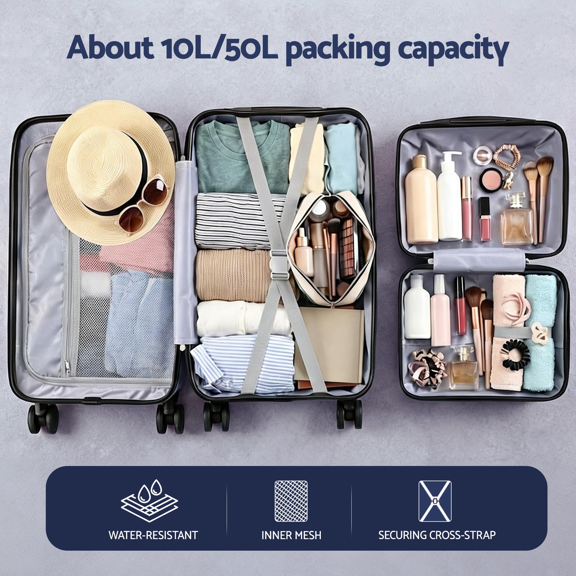 Suitcases: Wanderlite 2pcs Trunk Luggage Suitcase Travel Carry On TSA Lock 12" 20" White