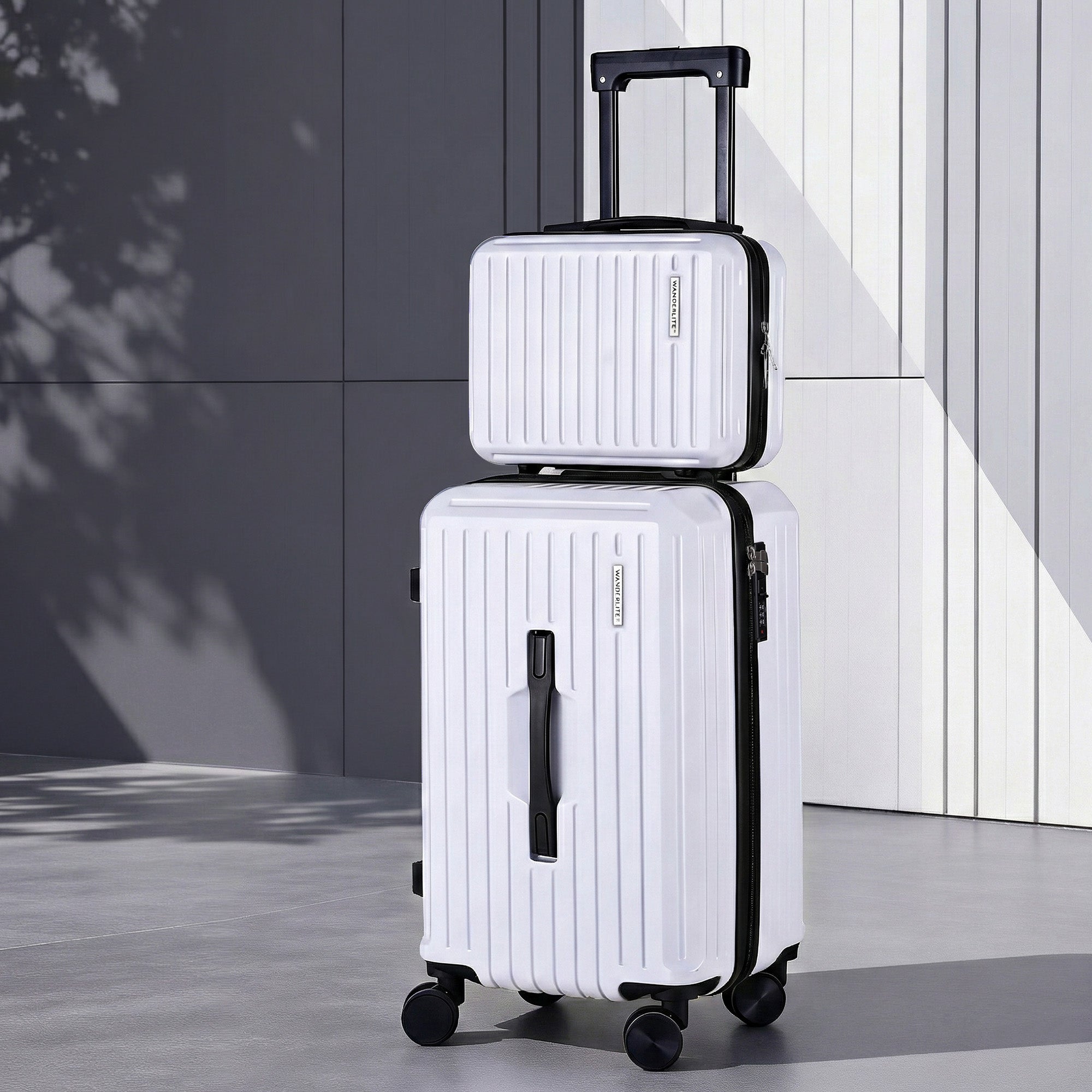 Suitcases: Wanderlite 2pcs Trunk Luggage Suitcase Travel Carry On TSA Lock 12" 20" White