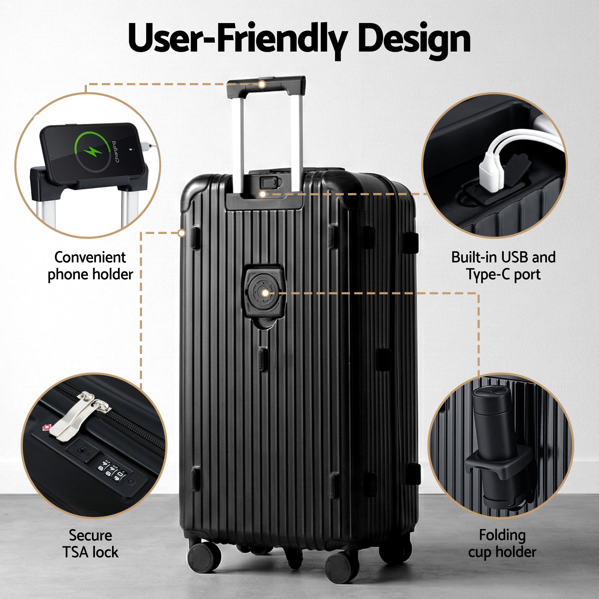 Suitcases: Wanderlite 28" Trunk Luggage Suitcase Travel 5 Wheels Type-C Port TSA Black