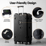 Suitcases: Wanderlite 28" Trunk Luggage Suitcase Travel 5 Wheels Type-C Port TSA Black