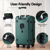 Safes & Lock Boxes: Wanderlite 28" Trunk Luggage Suitcase Travel 5 Wheels Type-C Port TSA Green
