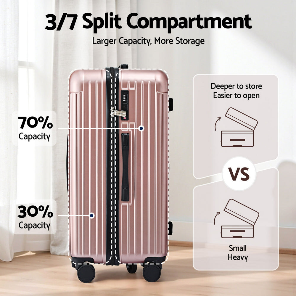Safes & Lock Boxes: Wanderlite 28" Trunk Luggage Suitcase Travel 5 Wheels Type-C Port TSA Rose Gold