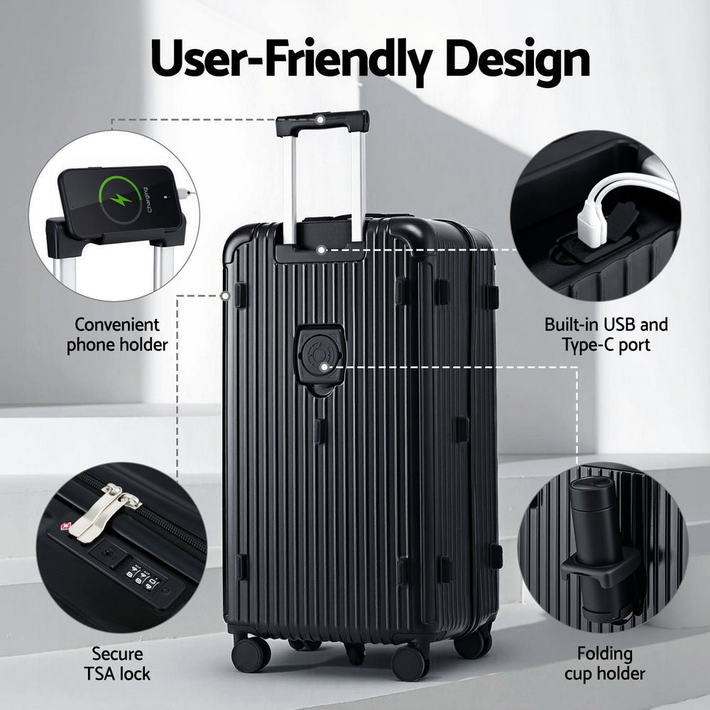 Safes & Lock Boxes: Wanderlite 32" Trunk Luggage Suitcase Travel 5 Wheels Type-C Port TSA Black