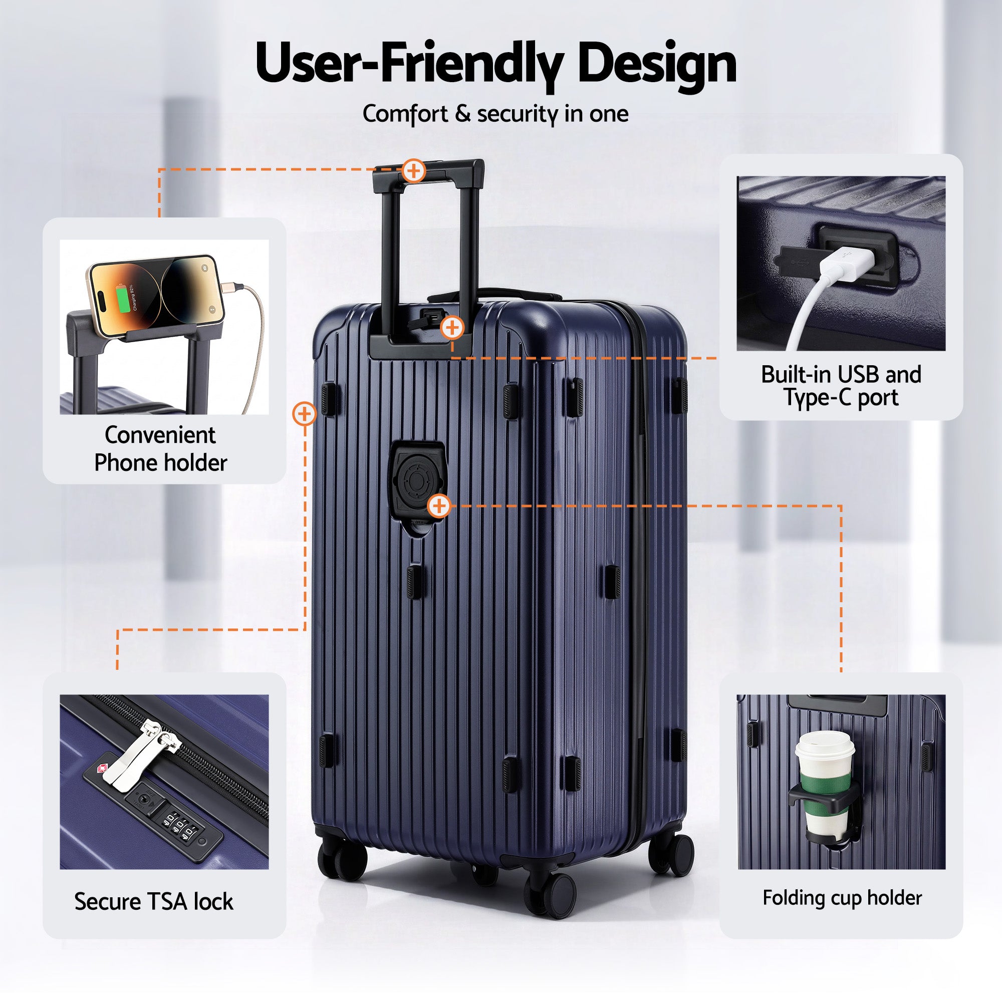 Wanderlite 32" Trunk Luggage Suitcase Travel TSA Type-C 5 Wheels Deep Indigo