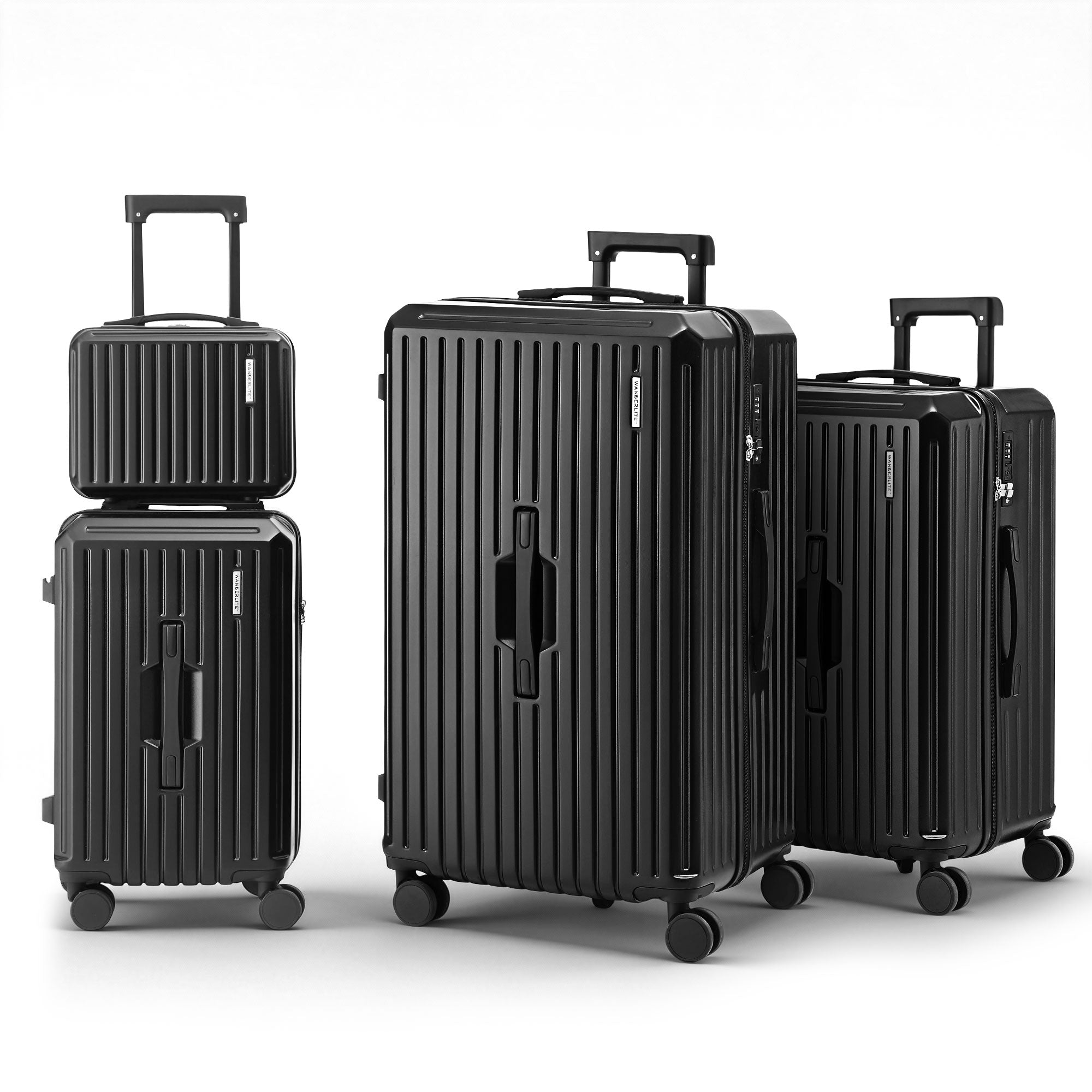 Suitcases: Wanderlite 4pcs Trunk Luggage Suitcase Set Travel Carry On TSA Lock Black