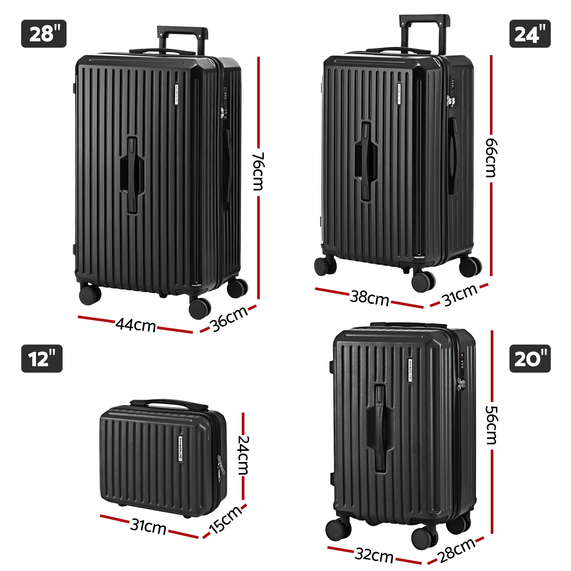 Suitcases: Wanderlite 4pcs Trunk Luggage Suitcase Set Travel Carry On TSA Lock Black