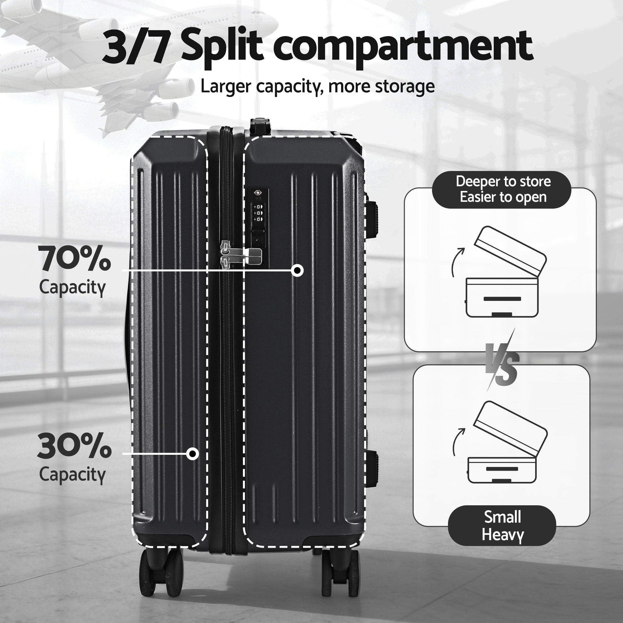 Suitcases: Wanderlite 4pcs Trunk Luggage Suitcase Set Travel Carry On TSA Lock Black
