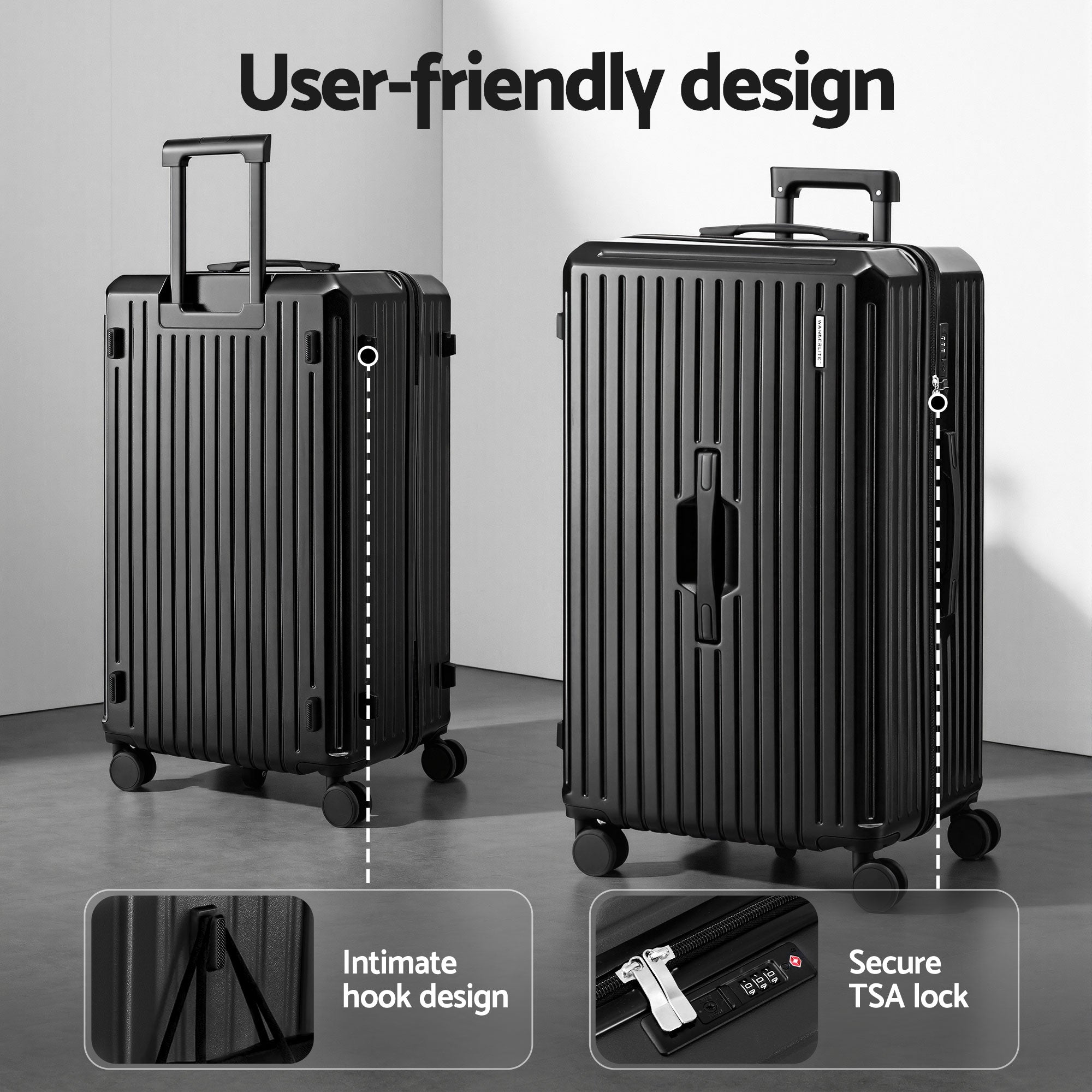 Suitcases: Wanderlite 4pcs Trunk Luggage Suitcase Set Travel Carry On TSA Lock Black