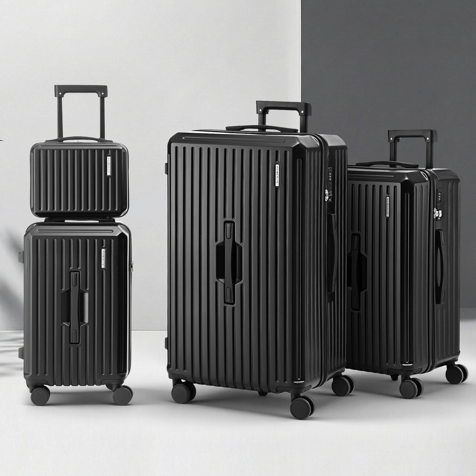 Suitcases: Wanderlite 4pcs Trunk Luggage Suitcase Set Travel Carry On TSA Lock Black