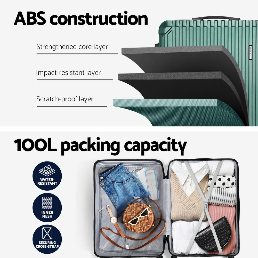 Safes & Lock Boxes: Wanderlite 28'' Luggage Travel Suitcase Set TSA Carry On Hard Case Green
