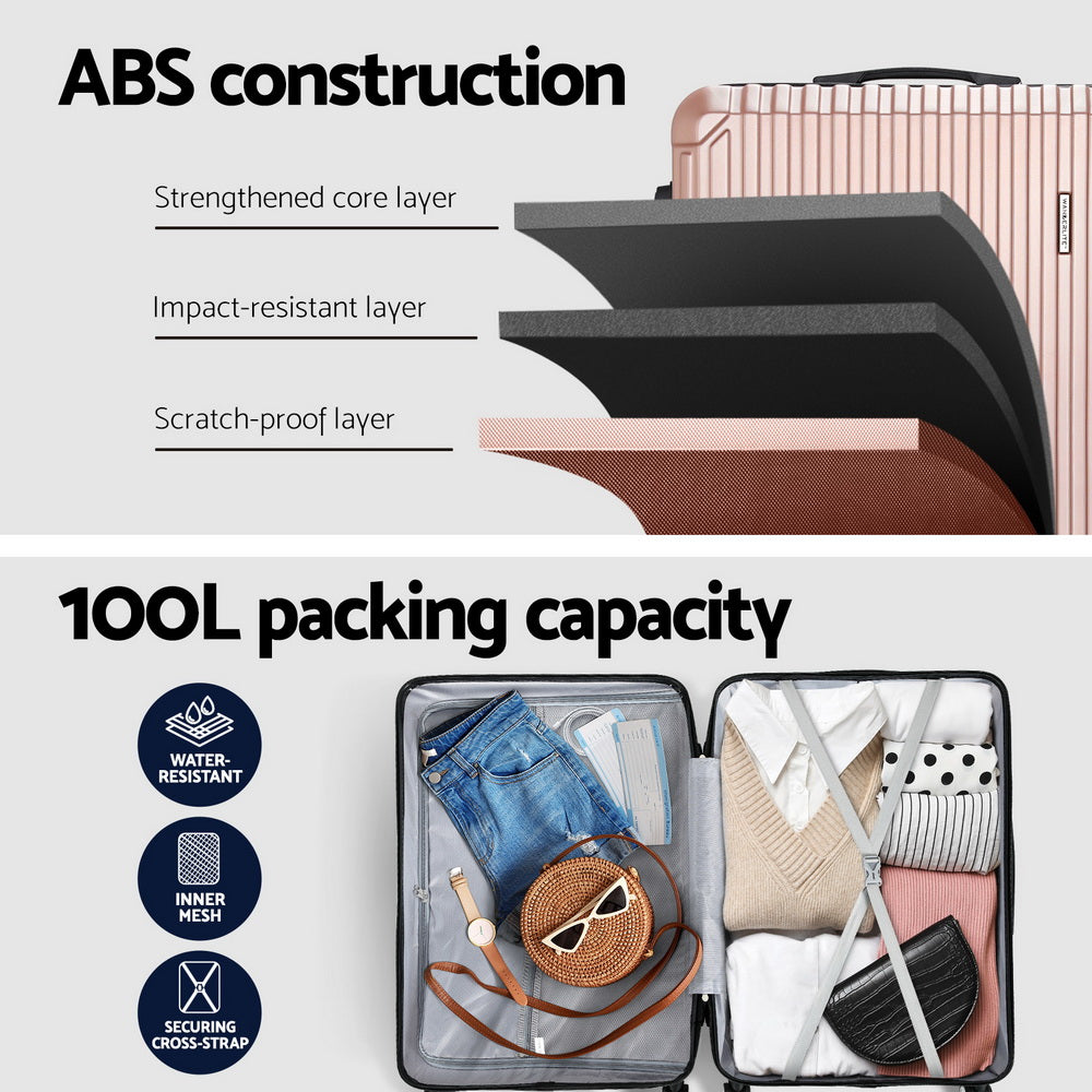 Suitcases: Wanderlite 28-inch Luggage Set with TSA Lock�ABS Hard Shell Travel Suitcase Organiser Luggage Case Rose Gold
