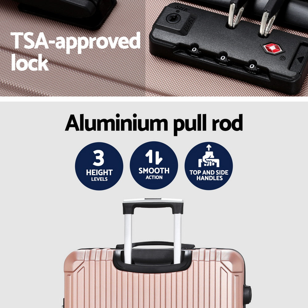 Suitcases: Wanderlite 28-inch Luggage Set with TSA Lock�ABS Hard Shell Travel Suitcase Organiser Luggage Case Rose Gold