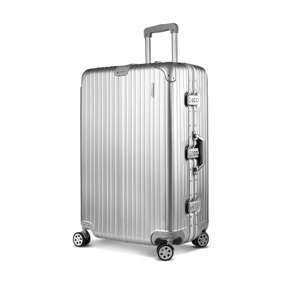 Suitcases: Wanderlite 28 Inch Luggage with TSA Lock Stainless�Steel�Wrapped�Corners Hard Shell Travel Suitcase Luggage Case Silver