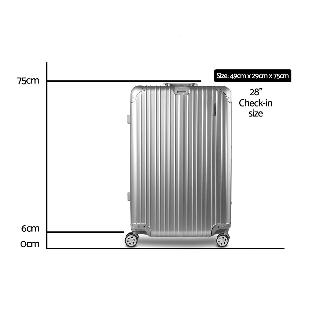 Suitcases: Wanderlite 28 Inch Luggage with TSA Lock Stainless�Steel�Wrapped�Corners Hard Shell Travel Suitcase Luggage Case Silver