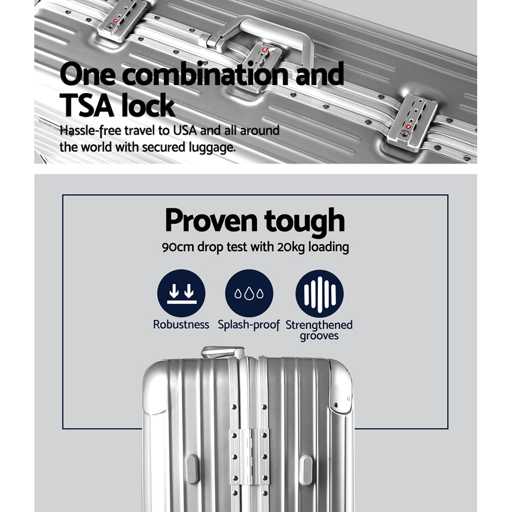 Suitcases: Wanderlite 28 Inch Luggage with TSA Lock Stainless�Steel�Wrapped�Corners Hard Shell Travel Suitcase Luggage Case Silver