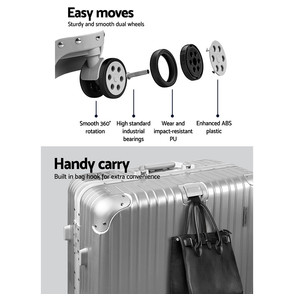 Suitcases: Wanderlite 28 Inch Luggage with TSA Lock Stainless�Steel�Wrapped�Corners Hard Shell Travel Suitcase Luggage Case Silver