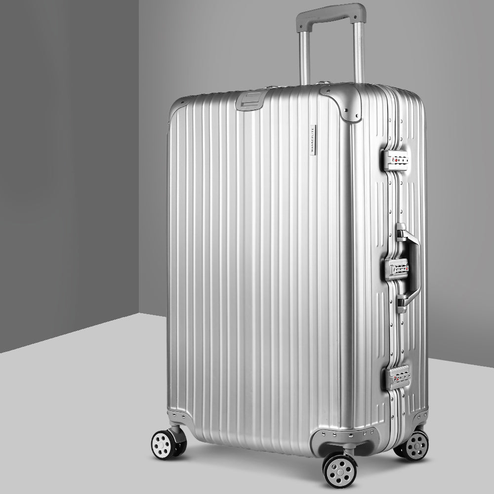 Suitcases: Wanderlite 28 Inch Luggage with TSA Lock Stainless�Steel�Wrapped�Corners Hard Shell Travel Suitcase Luggage Case Silver