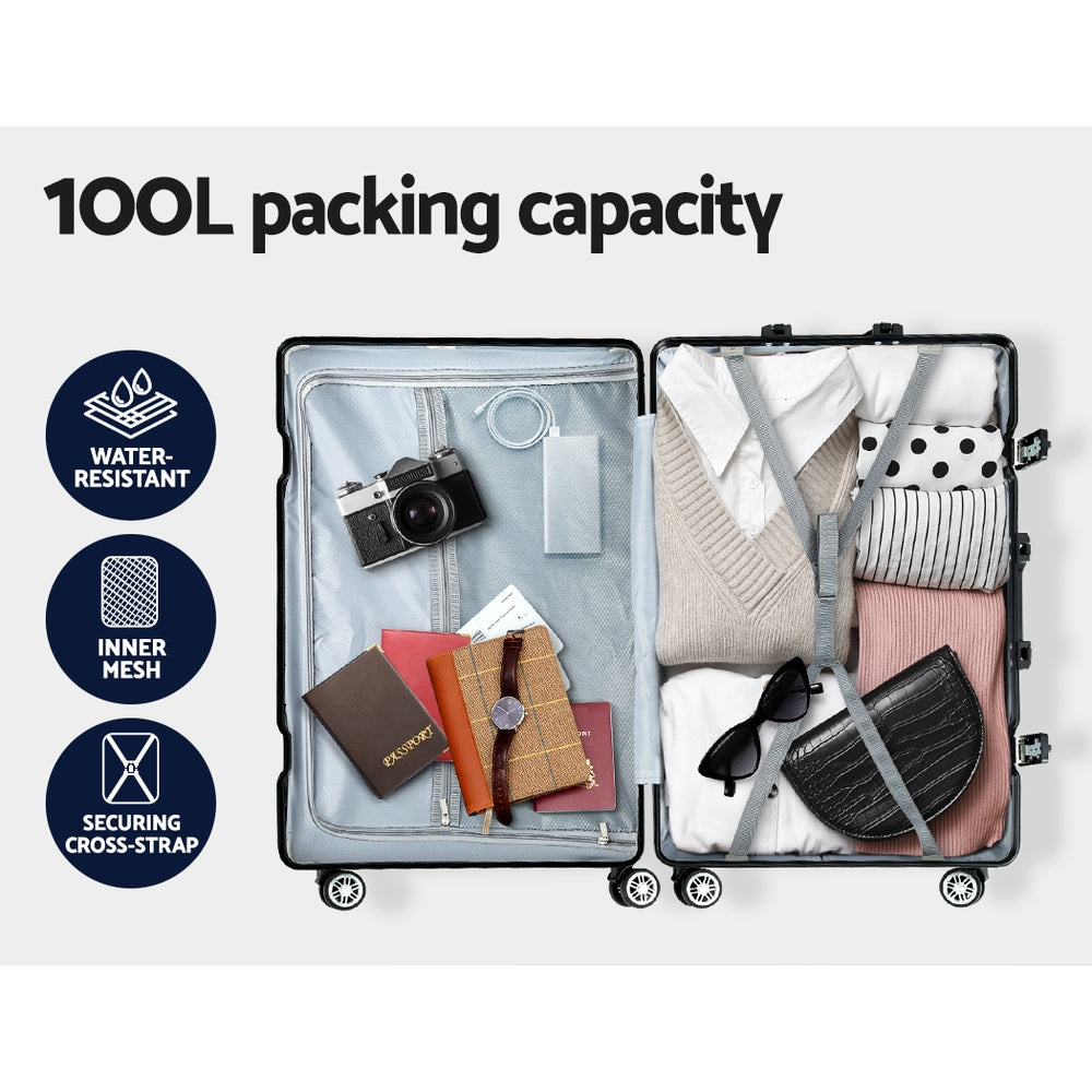 Suitcases: Wanderlite 28 Inch Luggage with TSA Lock Stainless�Steel�Wrapped�Corners Hard Shell Travel Suitcase Luggage Case Black