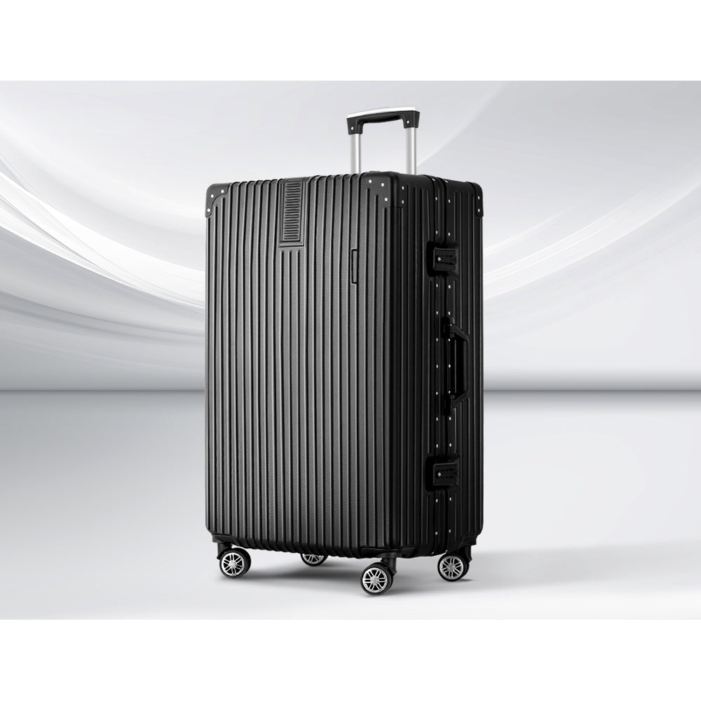 Suitcases: Wanderlite 28 Inch Luggage with TSA Lock Stainless�Steel�Wrapped�Corners Hard Shell Travel Suitcase Luggage Case Black