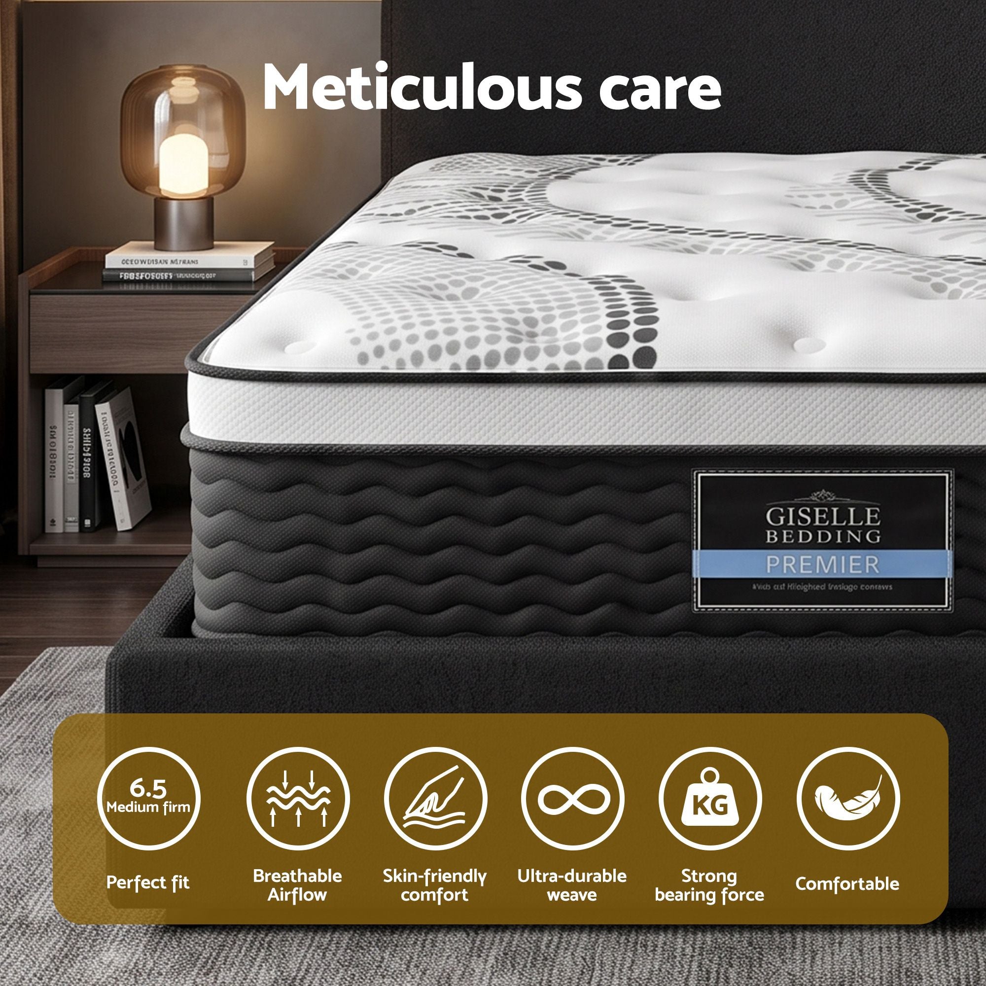 Giselle 32cm Euro Top King Single Mattress 5-Zone and Artiss Boucle Bed Frame Set