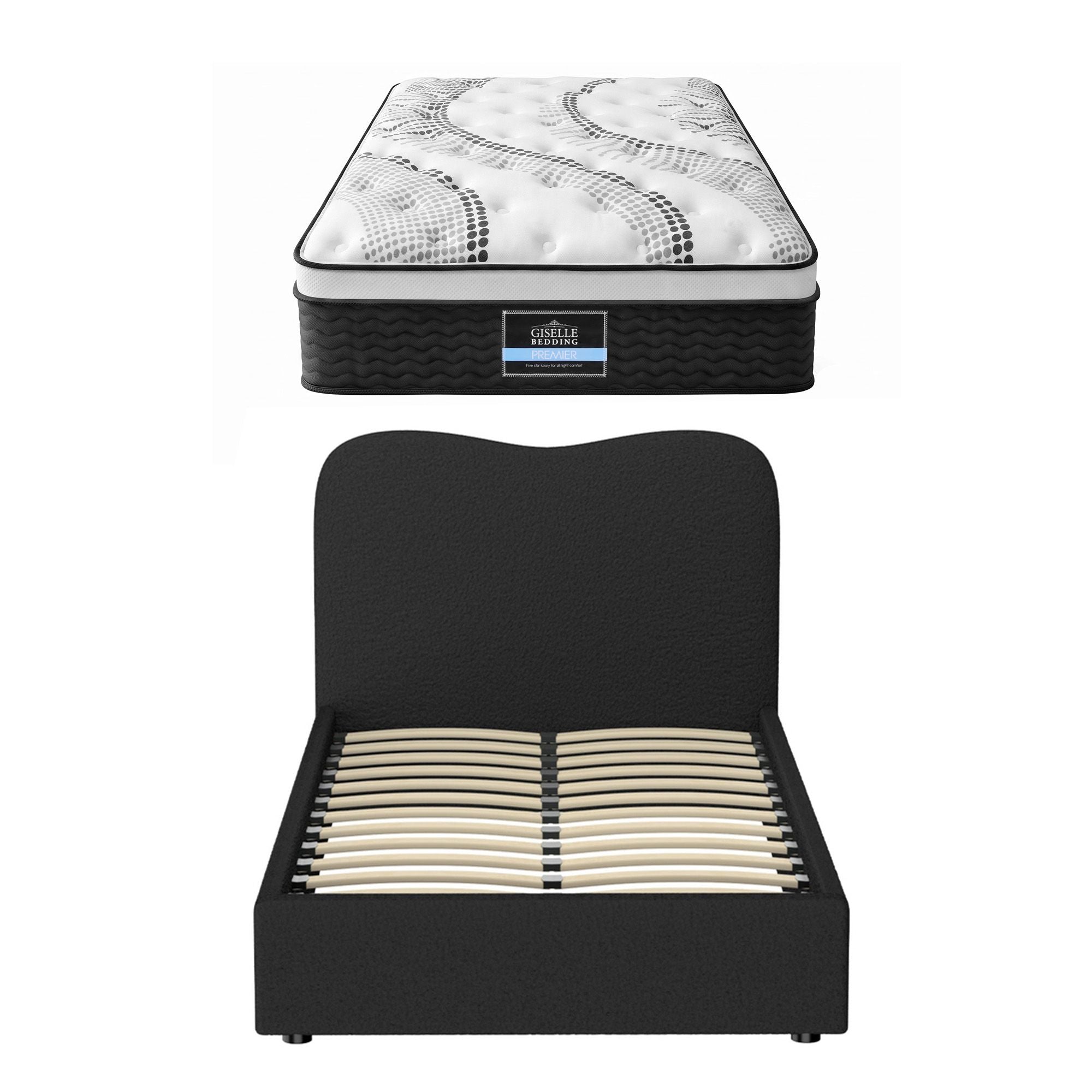 Giselle 32cm Euro Top King Single Mattress 5-Zone and Artiss Boucle Bed Frame Set