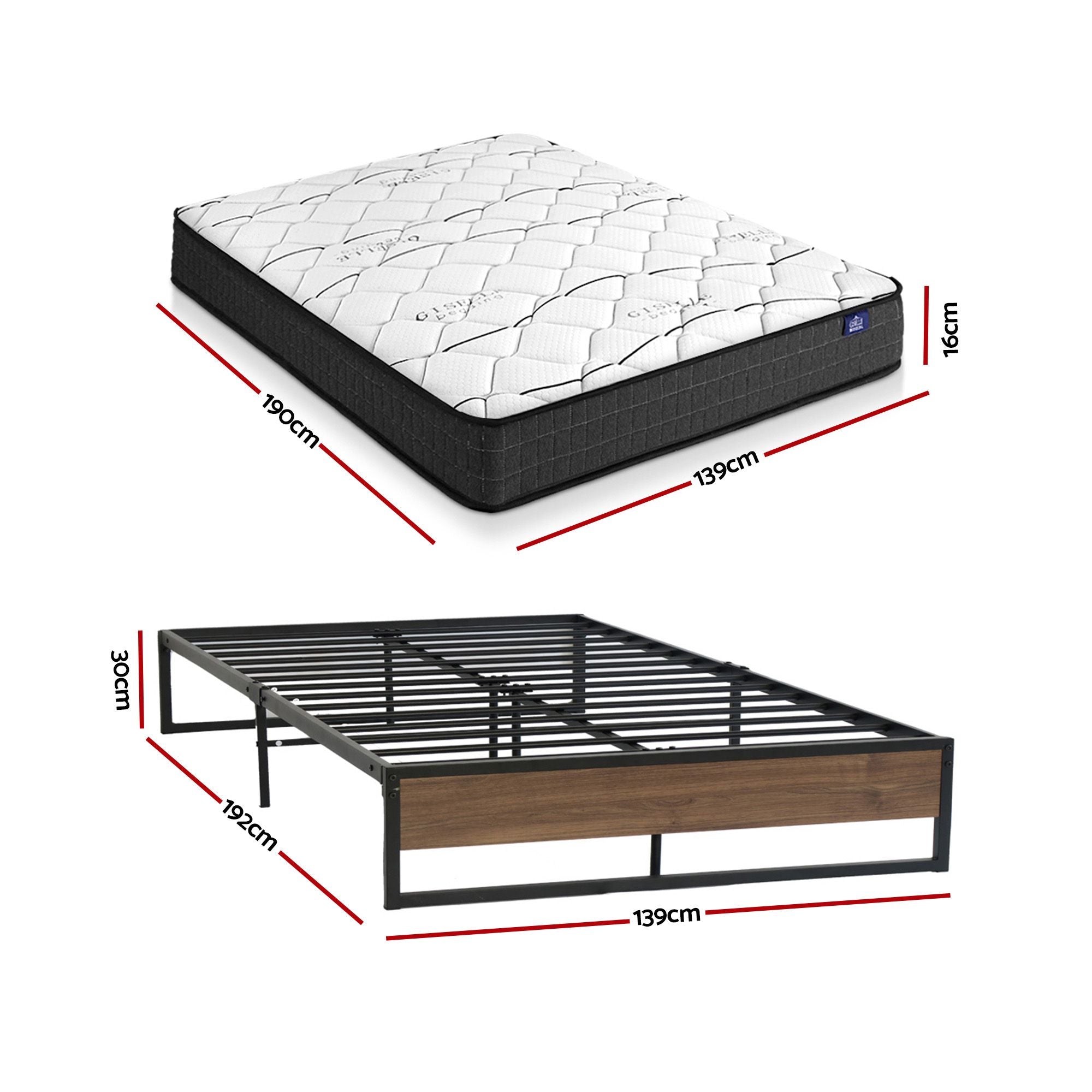 Giselle Double Mattress 16cm and Artiss Metal Bed Frame Set for Guest Rooms Studios