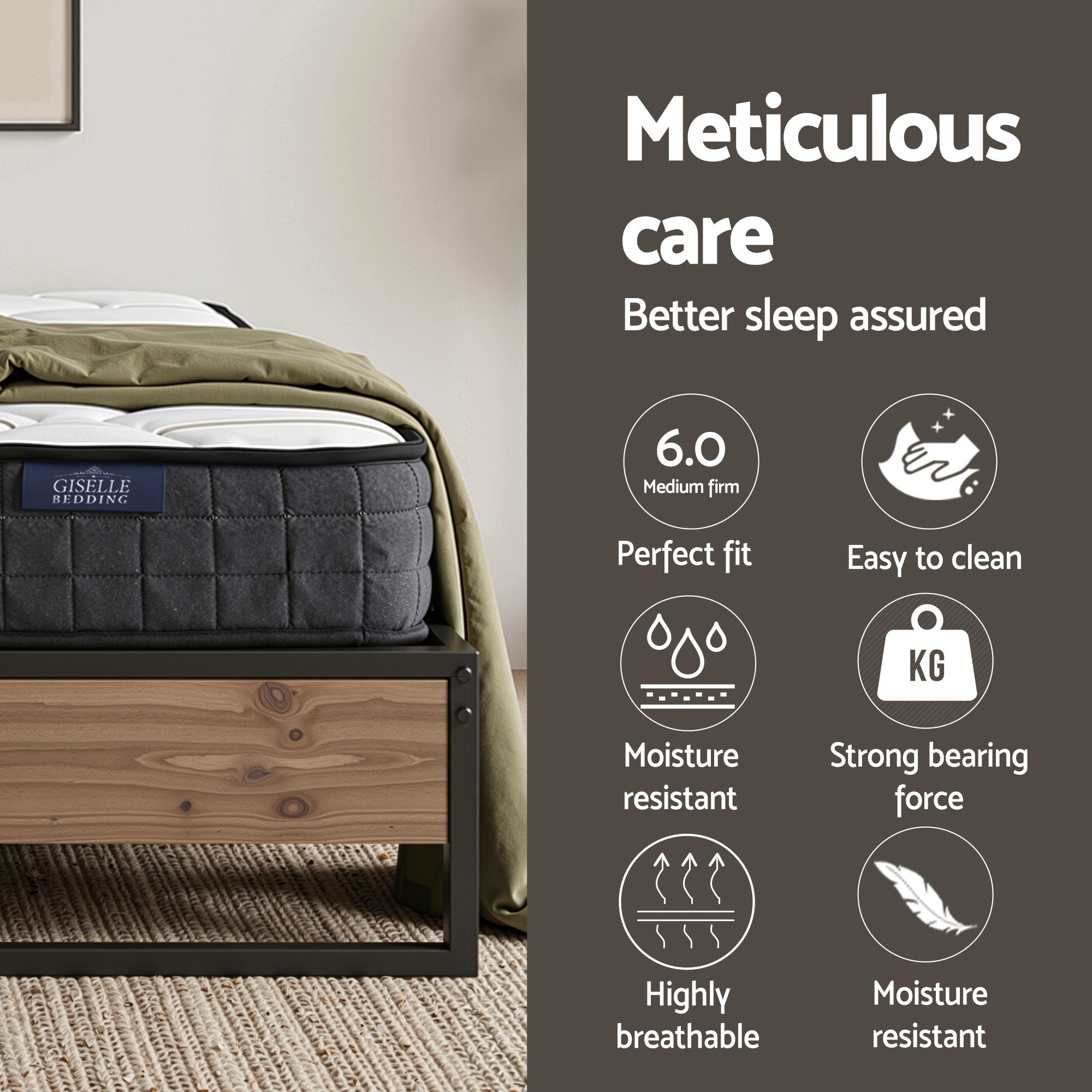 Giselle Double Mattress 16cm and Artiss Metal Bed Frame Set for Guest Rooms Studios