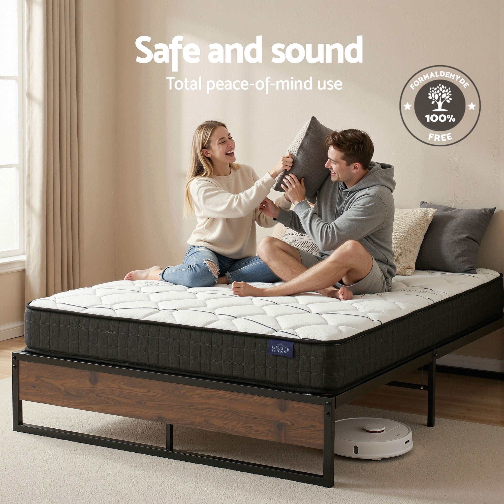 Giselle Double Mattress 16cm and Artiss Metal Bed Frame Set for Guest Rooms Studios