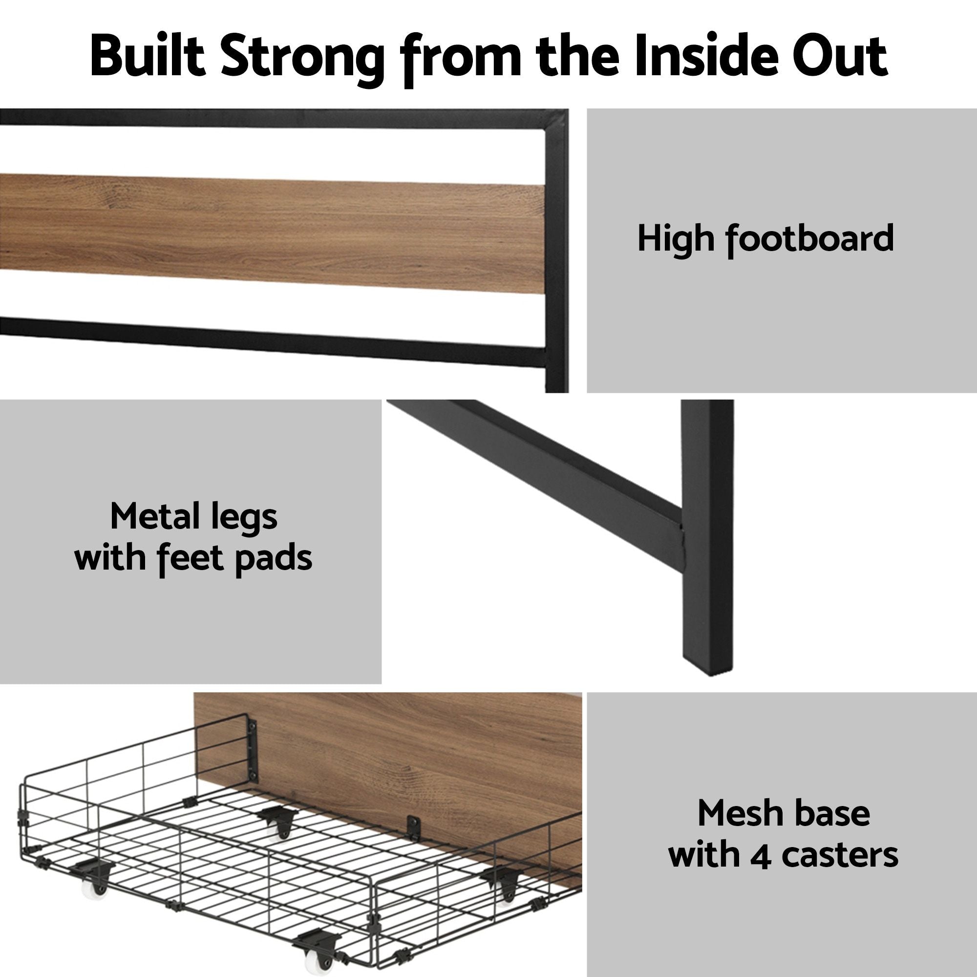 Giselle 18cm Queen Mattress Pillowtop and Artiss Metal Bed Frame Set With 2 drawers