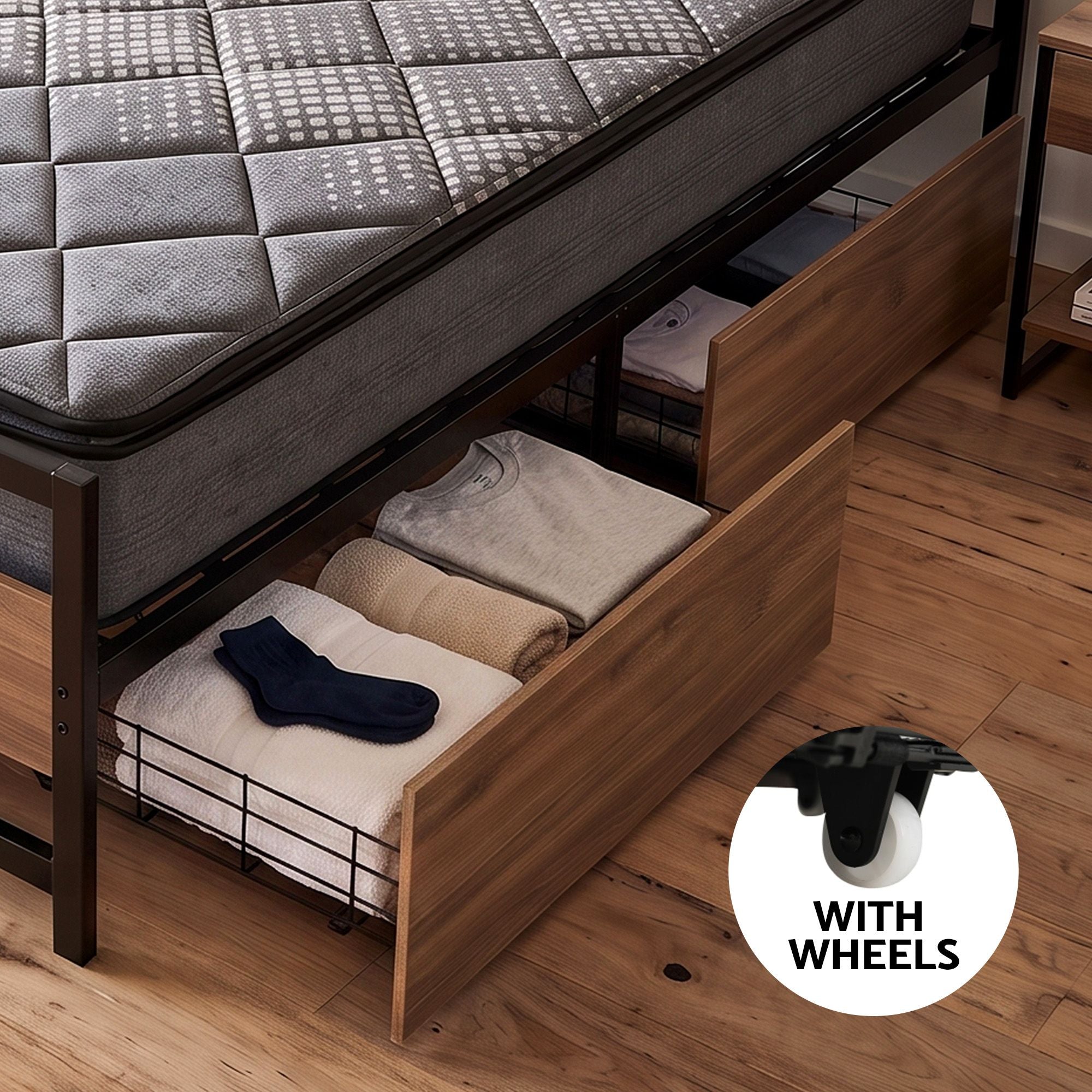 Giselle 18cm Queen Mattress Pillowtop and Artiss Metal Bed Frame Set With 2 drawers