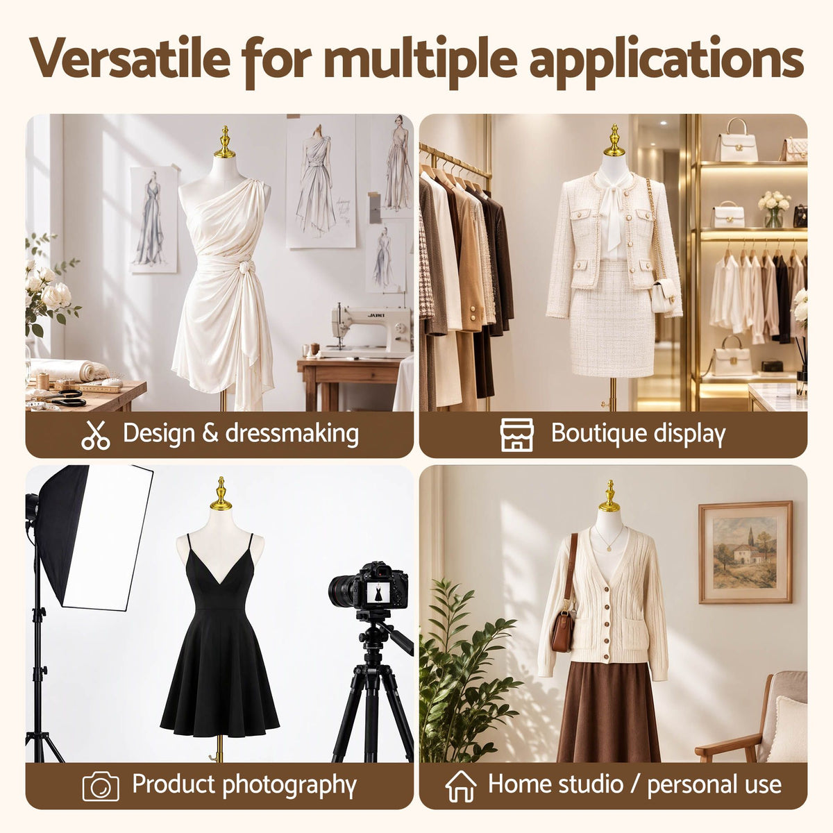 Embellir Dress Form Mannequin, Adjustable Female Torso, White Canvas Fabric, Display Stand with Detachable Gold Metal Bracket & Base