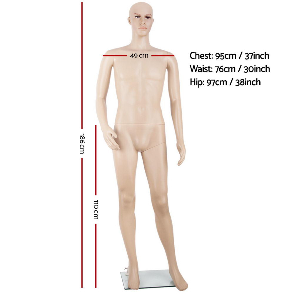 Mannequins: 186cm Tall Full Body Male Mannequin - Skin Coloured
