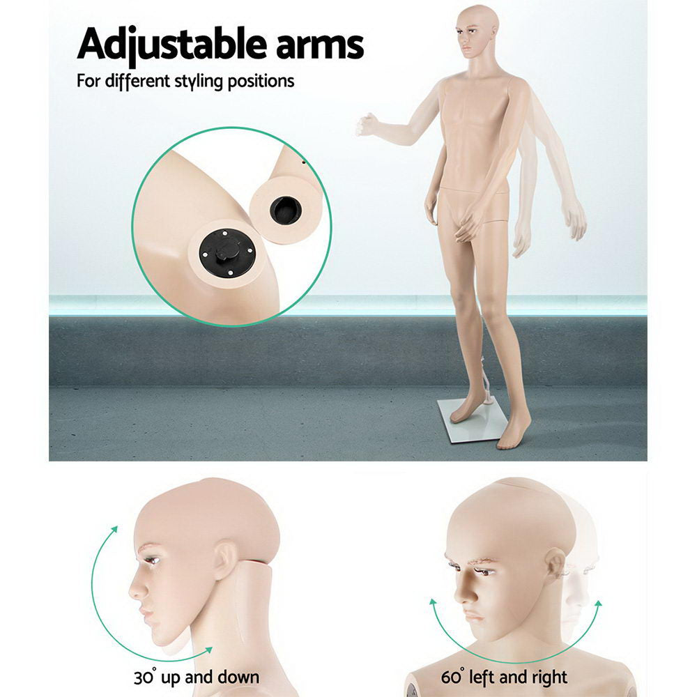 Mannequins: 186cm Tall Full Body Male Mannequin - Skin Coloured