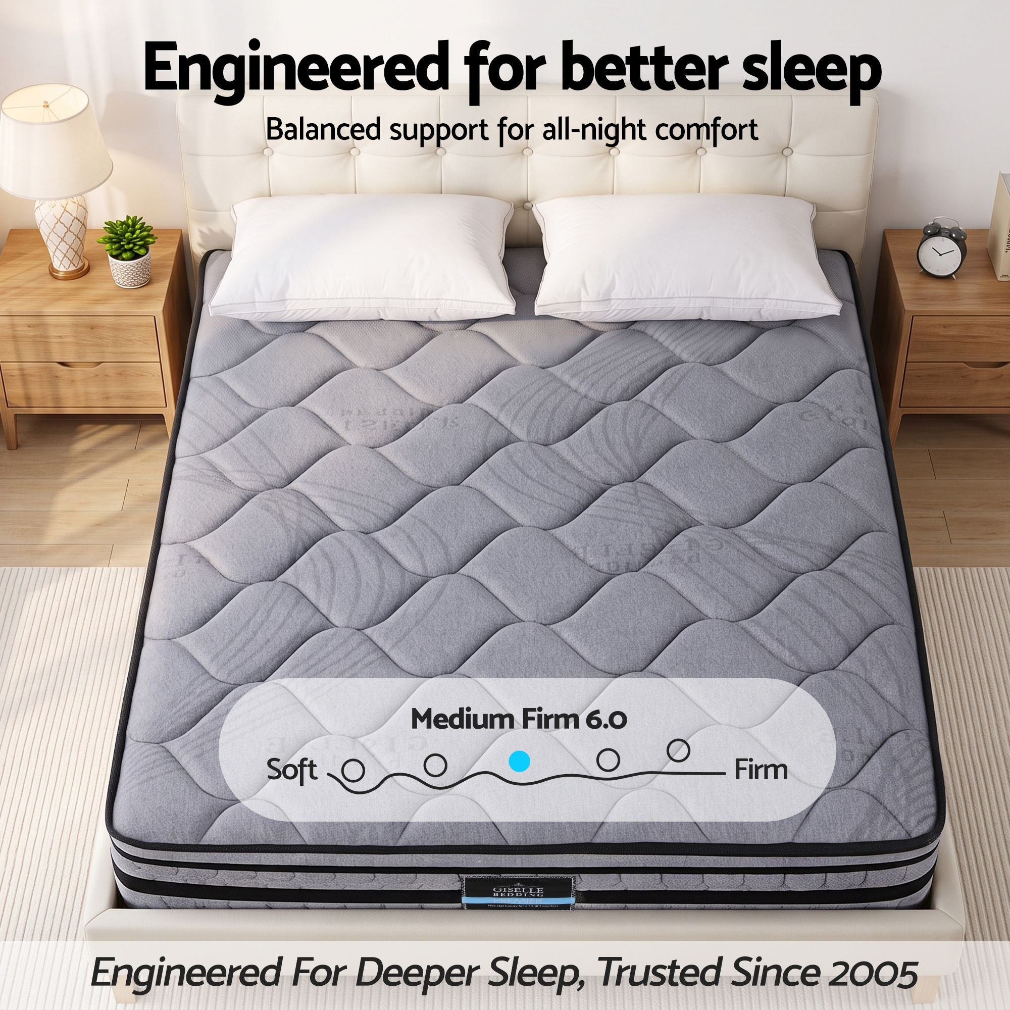 Giselle King 34cm Euro Top Pocket Spring Mattress with 2 Feather Down Pillows Set