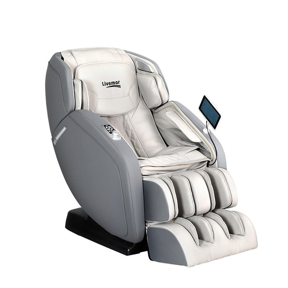 Livemor 4D Massage Chair Recliner - Full Body SL-Track Zero Gravity with AI Body Scan, Deep Tissue Electric Massager with Heat, 12 Auto Programs, LCD Touchscreen & Bluetooth, Grey