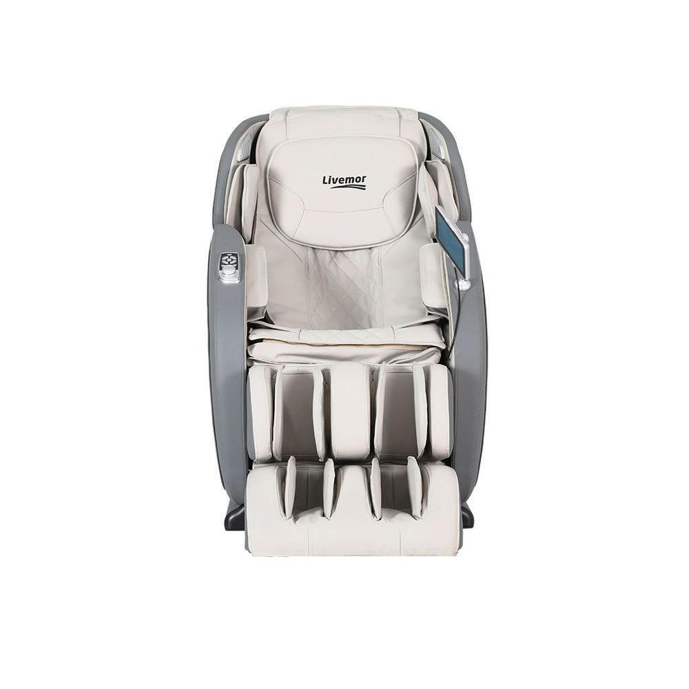 Livemor 4D Massage Chair Recliner - Full Body SL-Track Zero Gravity with AI Body Scan, Deep Tissue Electric Massager with Heat, 12 Auto Programs, LCD Touchscreen & Bluetooth, Grey