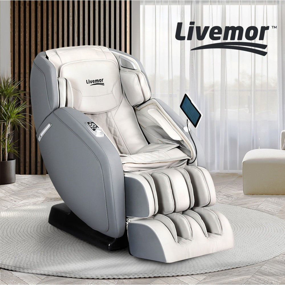 Livemor 4D Massage Chair Recliner - Full Body SL-Track Zero Gravity with AI Body Scan, Deep Tissue Electric Massager with Heat, 12 Auto Programs, LCD Touchscreen & Bluetooth, Grey