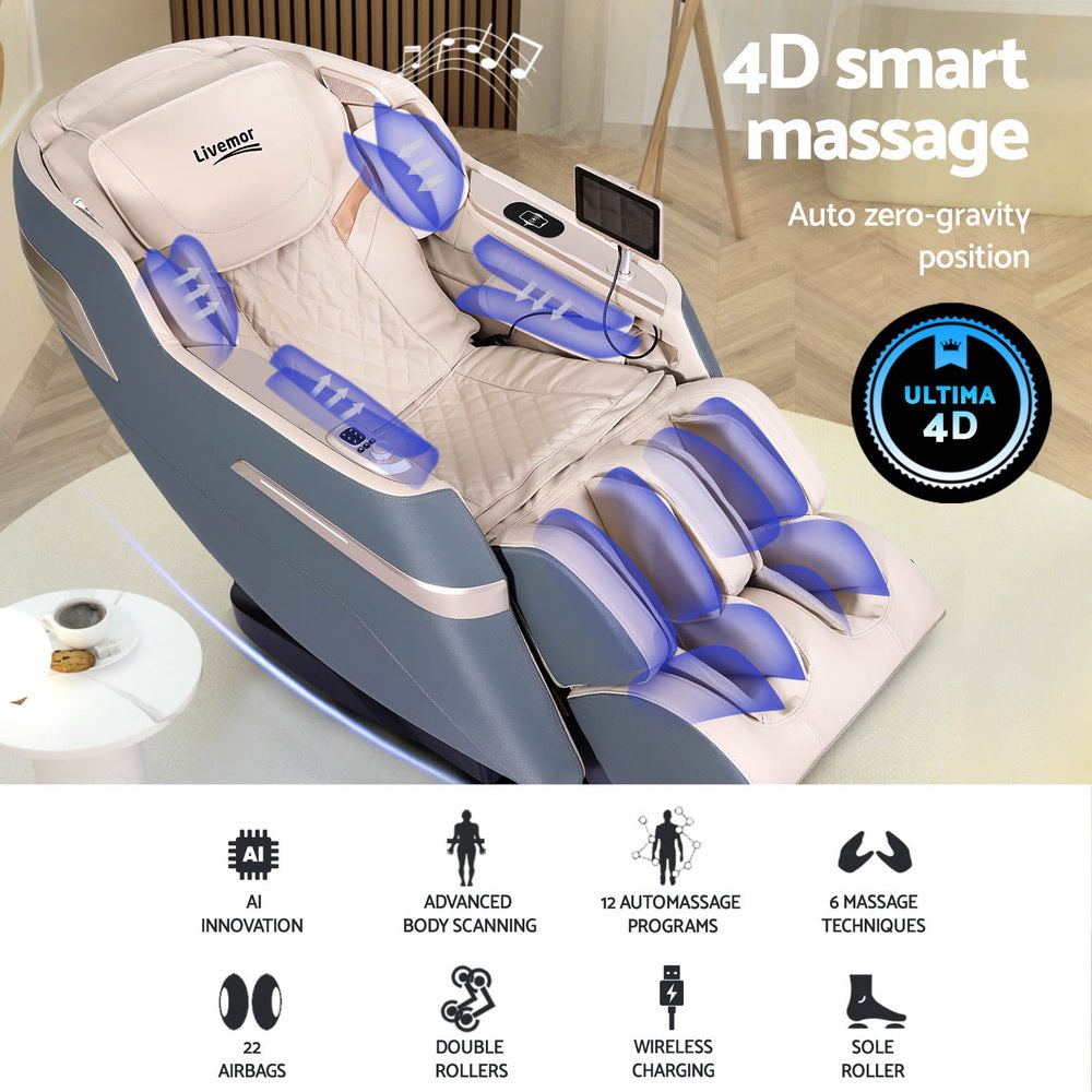 Massage Chairs: Livemor 4D Massage Chair Electric Recliner Home Massager Gray Sina