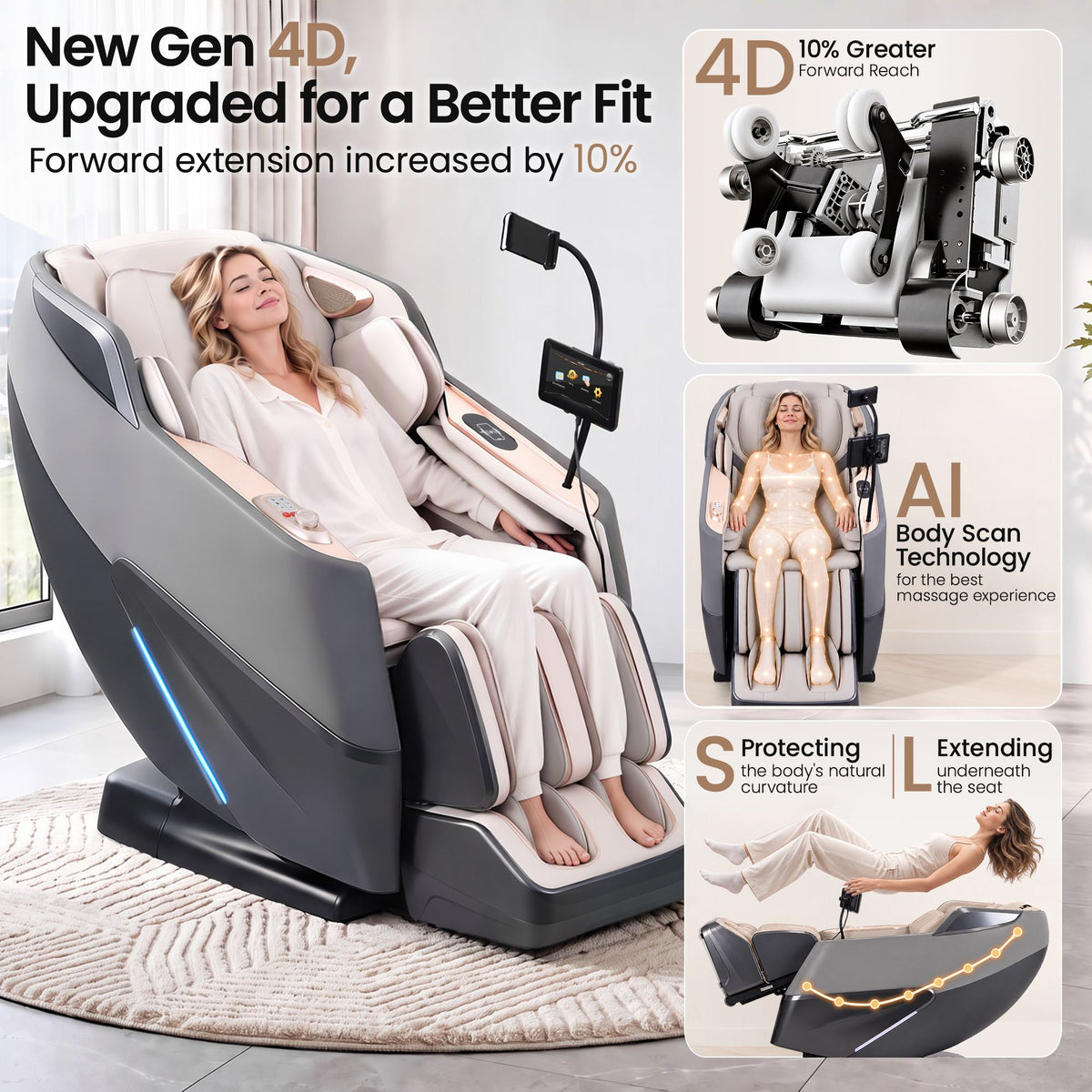 Livemor Elite Pro 4D Massage Chair with AI Wellness Detection & AI Body Scan, Zero Gravity, Full Body Air Compression, Extended SL Track, 12 Auto Programs, Professional Foot Massage, Waist Heating, Voice Control