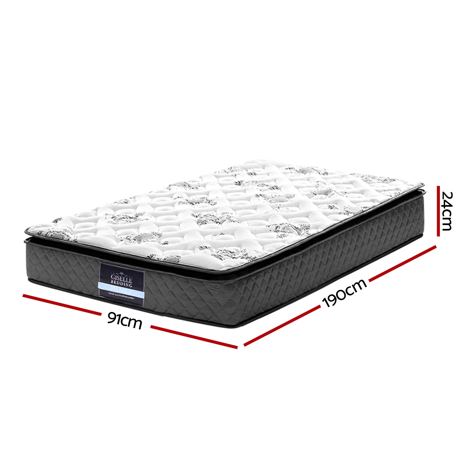 Single Mattress: Giselle Bedding 24cm Mattress Pillow Top Single