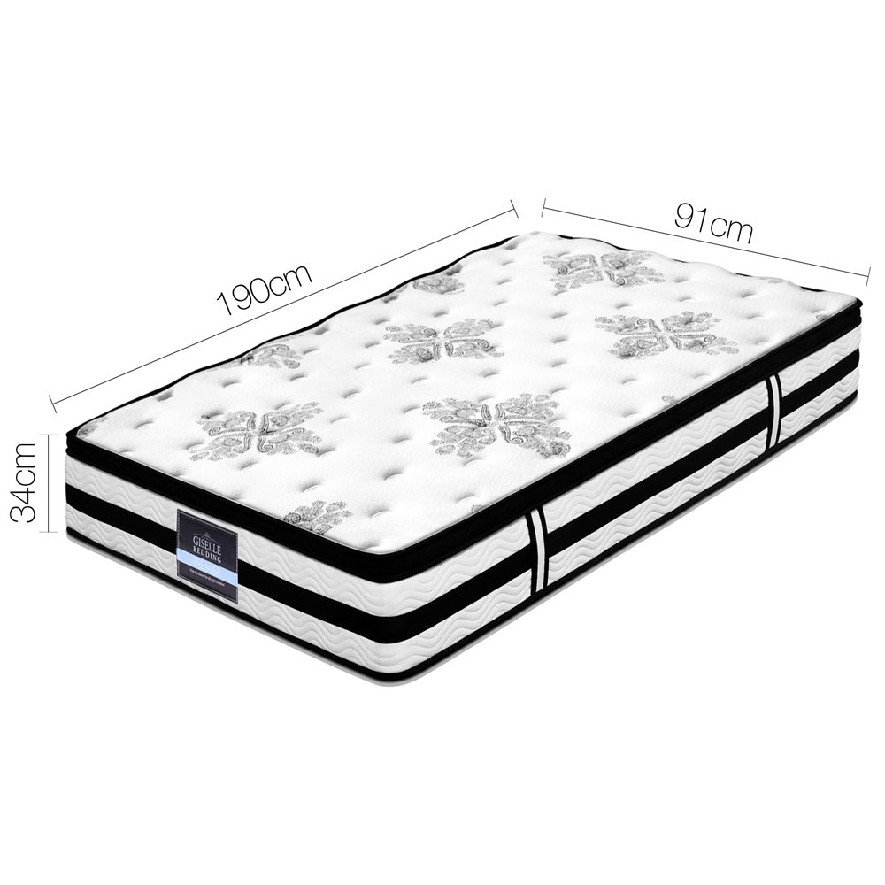 Single Mattress: Giselle Bedding 34cm Mattress Euro Top Pocket Spring Single