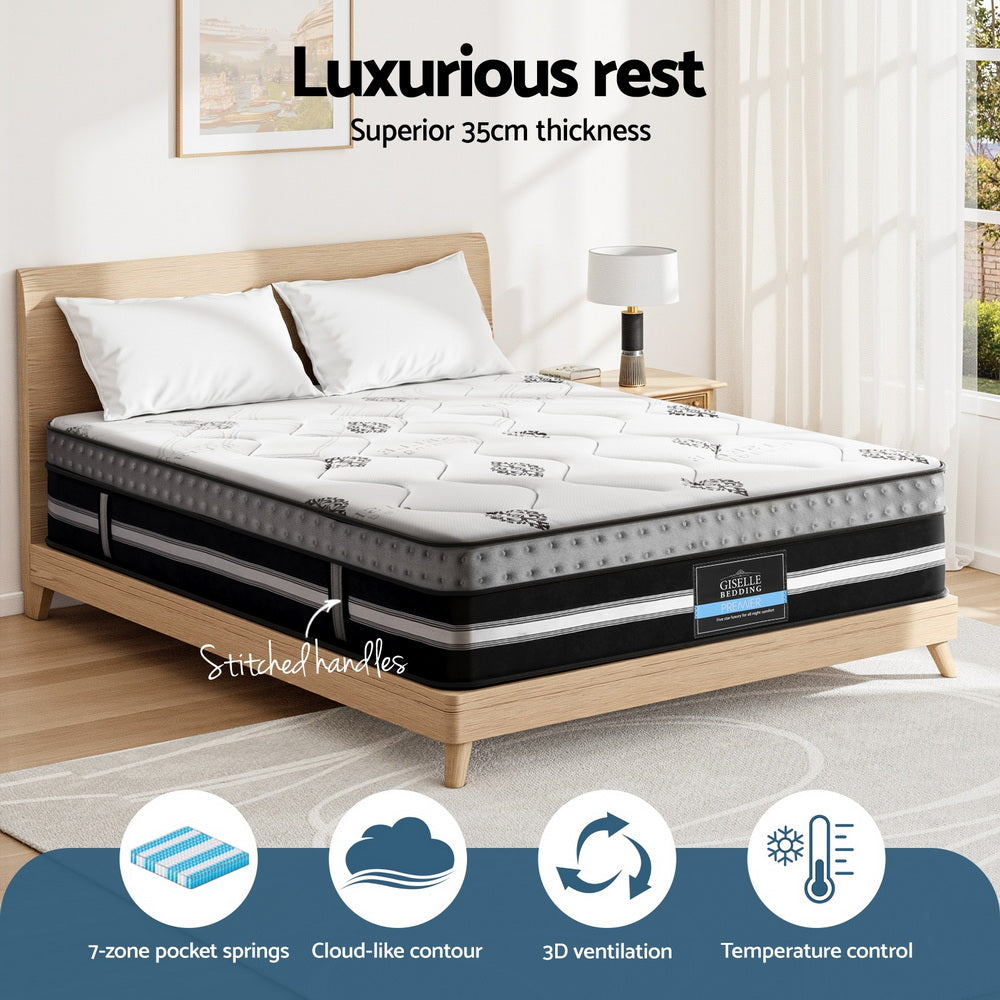 Double Mattress: Giselle Bedding Double Mattress 35cm Bed in a Box Pocket Spring Gel Memory Foam