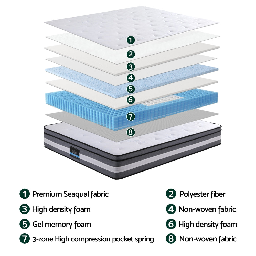 King Single Mattress: Giselle Bedding 30cm Mattress Gel Foam Pocket Spring King