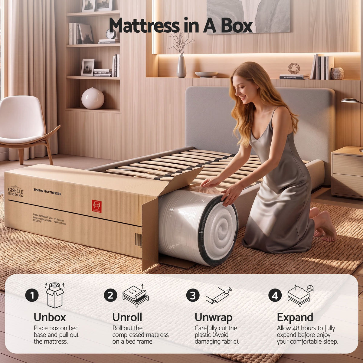 Giselle King Single Reversible Spring Mattress Cashmere Cover Gel Foam Firm 35cm