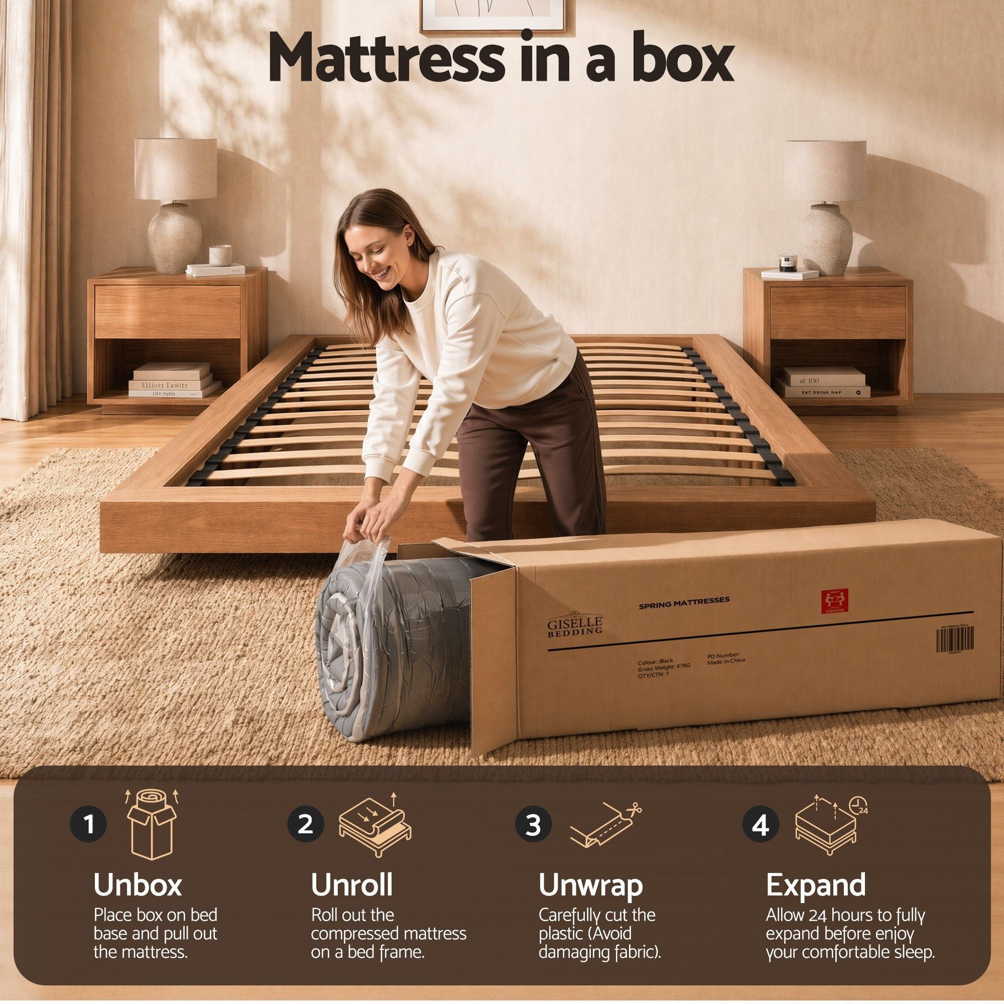 Giselle Bedding Double Mattress 37cm 4-in-1 Adjustable Firmness Cooling Gel Memory Foam Dual-Zone Flippable for Couples