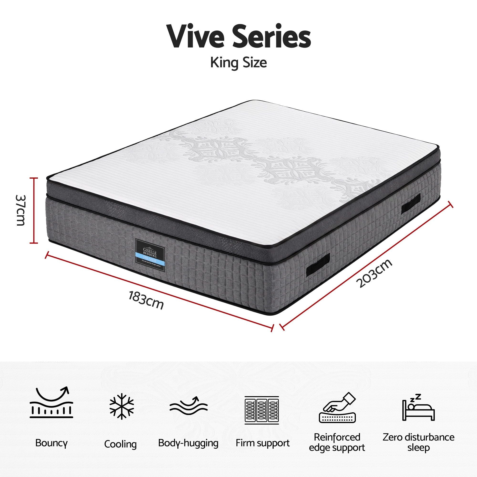 Giselle Bedding King Mattress 37cm 4-in-1 Adjustable Firmness Cooling Gel Memory Foam Dual-Zone Flippable for Couples