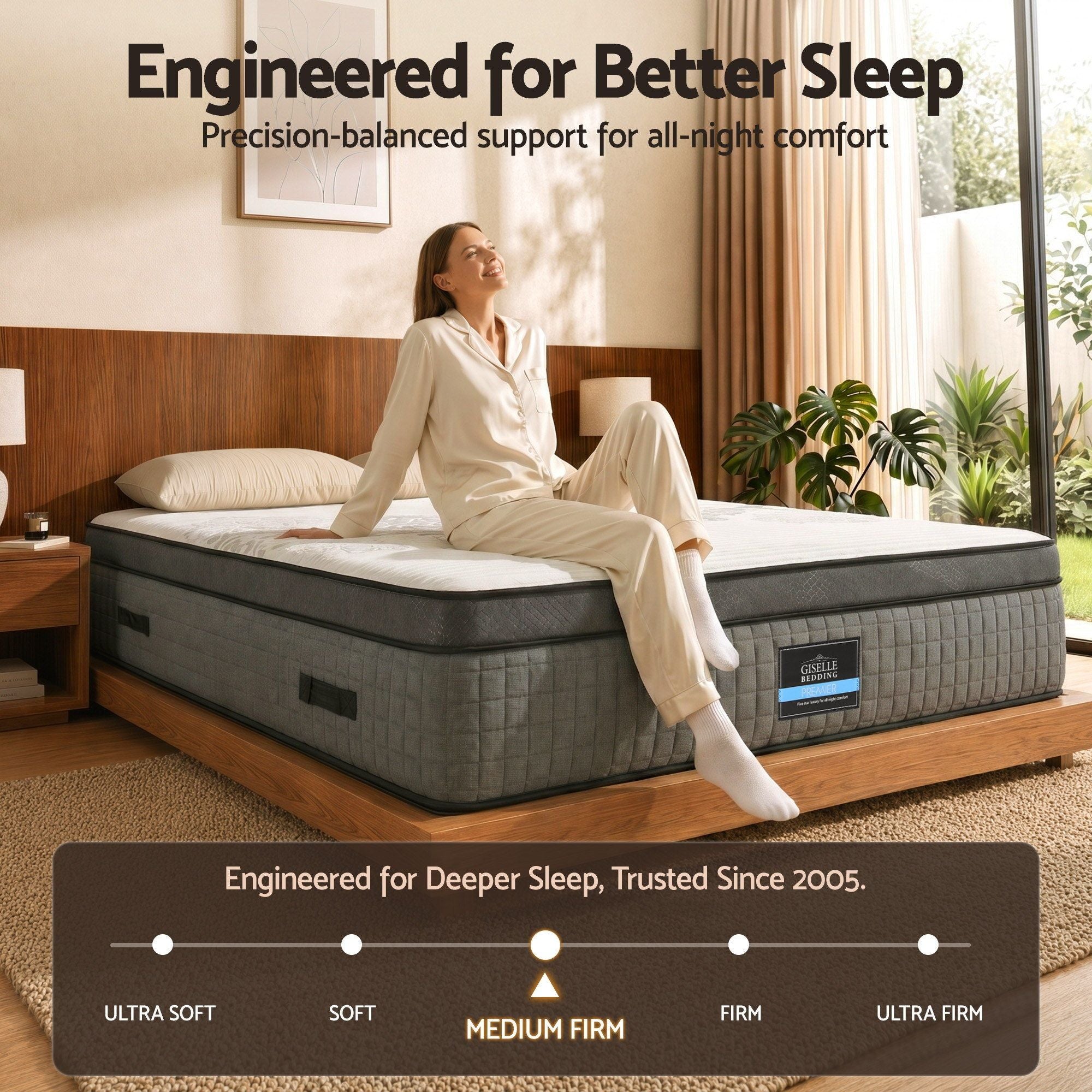 Giselle Bedding King Mattress 37cm 4-in-1 Adjustable Firmness Cooling Gel Memory Foam Dual-Zone Flippable for Couples