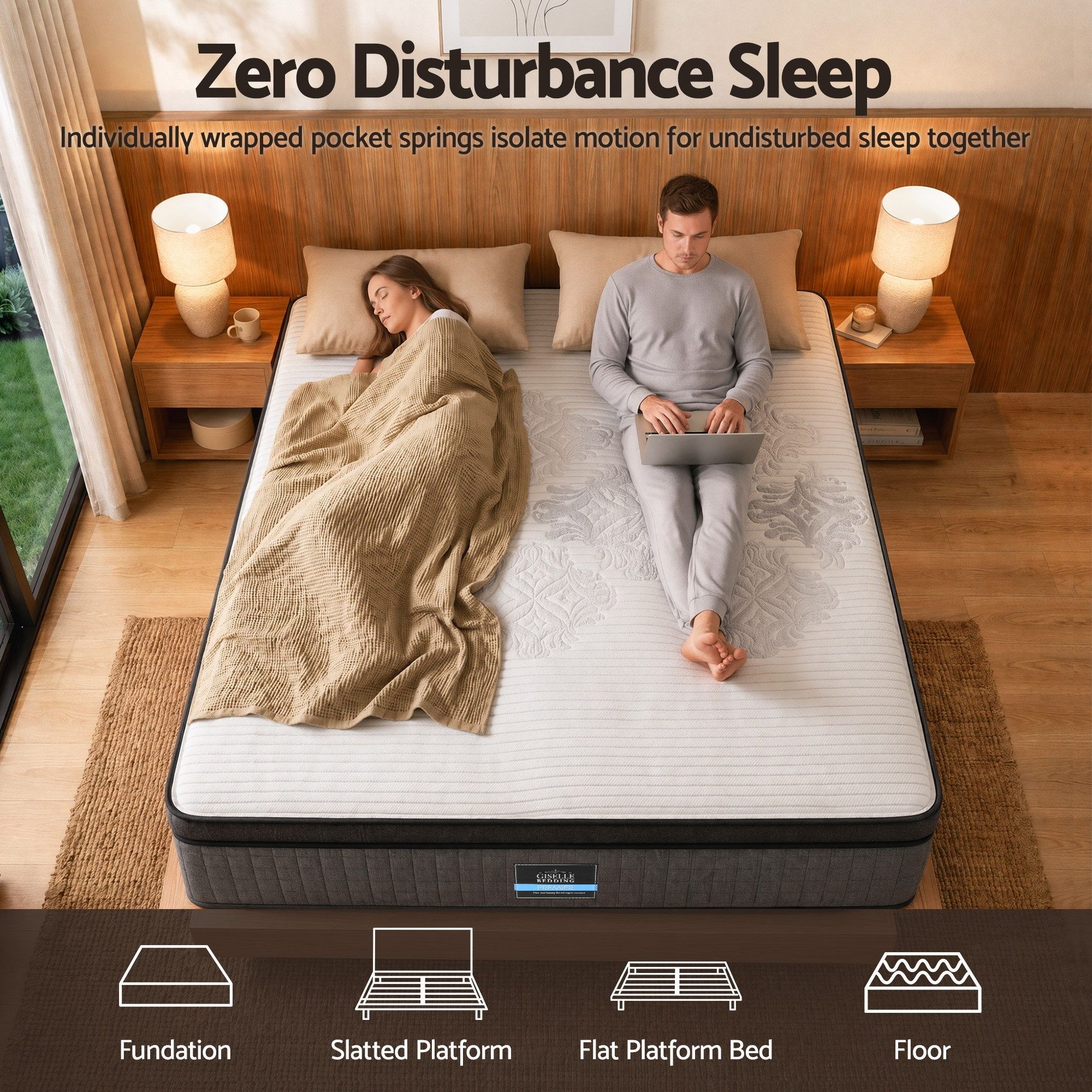 Giselle Bedding King Mattress 37cm 4-in-1 Adjustable Firmness Cooling Gel Memory Foam Dual-Zone Flippable for Couples