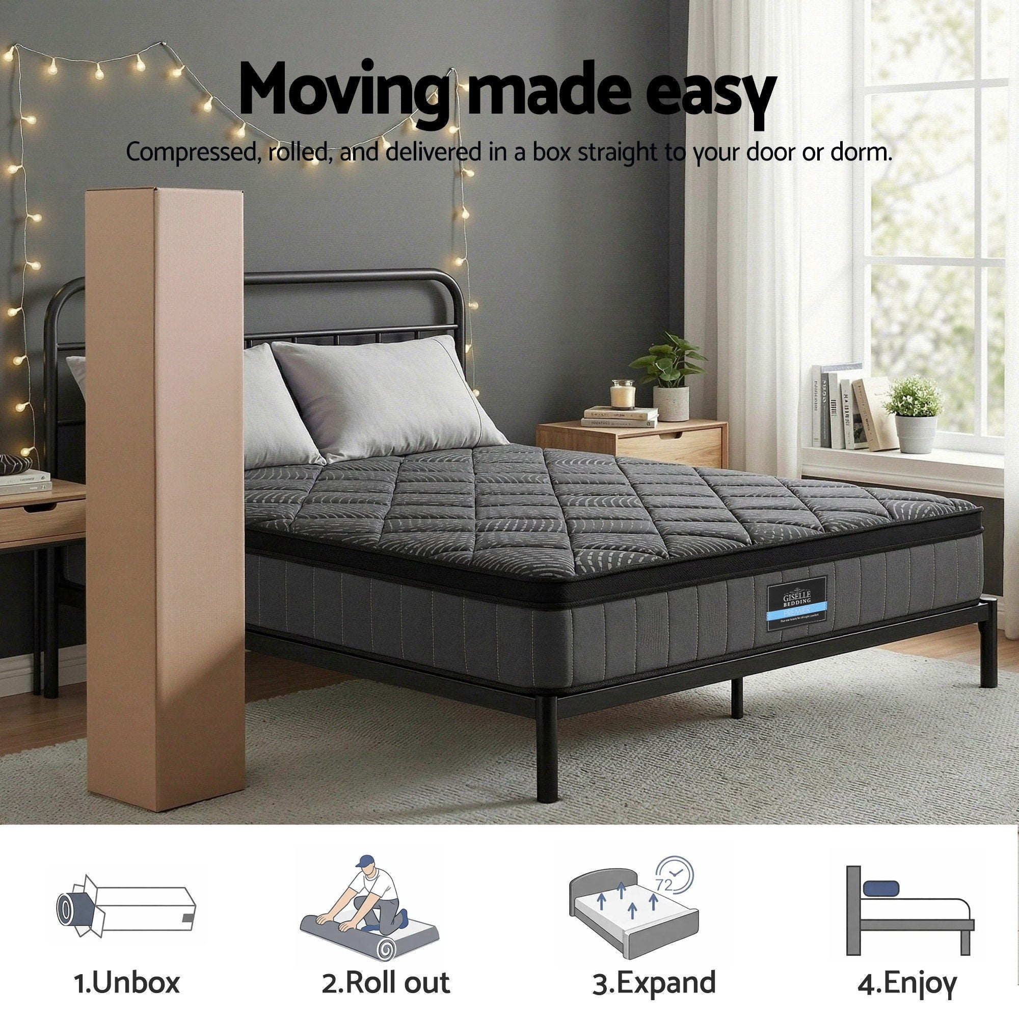 Double Mattress: Giselle Bedding Double Mattress 25cm Pocket Spring Latex Euro Top Medium Firm Bed